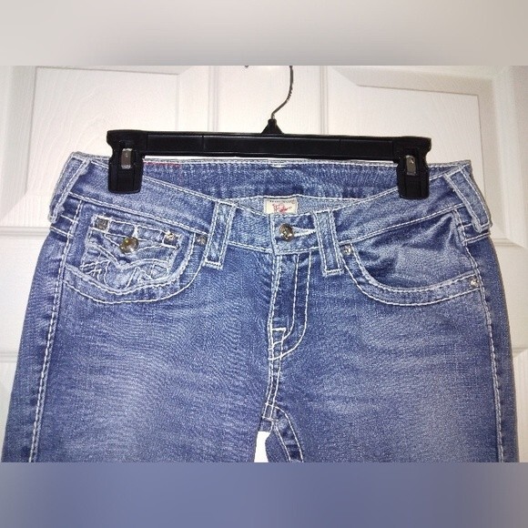 True Religion Disco Joey Big T Flare blue jeans with crystals size 27 Inseam 34" - Picture 4 of 10